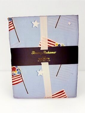 Tommy Bahama Patriotic Amarican Flag Tablecloth 60”x84” Light Blue 4th of July